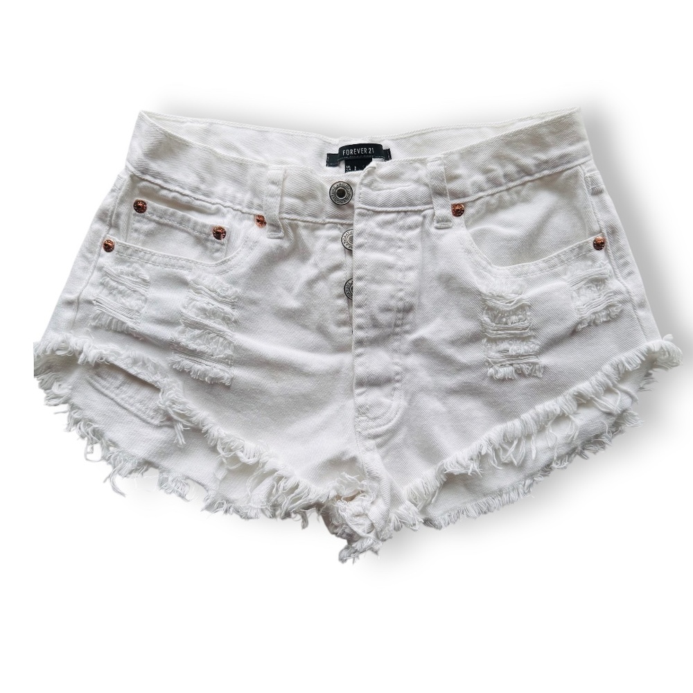 FOREVER 21 White Distressed Denim Cutoff Shorts Size S